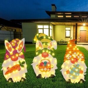 3Pcs EASTER‎ Large Gnomes Lighted Sign Outdoor Tinsel 24x20 Inch 50 LED Gnome
